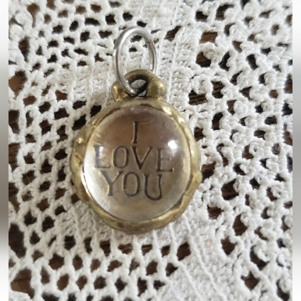 Waxing Poetic Insignia Glass Cabochon Brass I Love You